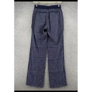 Athleta Pinstripe Wide Leg Pants Womens 4 Blue 100% Linen Coastal Drawstrings thumbnail 2