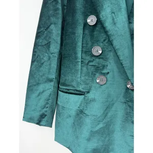 Free People Velvet Ashby Double Breasted Blazer Emerald Green XS Holiday thumbnail 6
