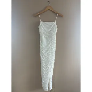 Lulus Toast to Romance White Ruched Pearl Bodycon Midi Dress Size Small Bridal thumbnail 4