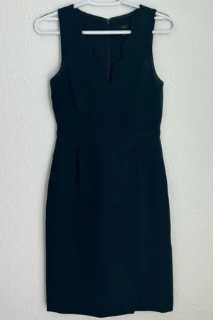 J. Crew Dress Womens Size 0 Navy Blue V Neck Scallop Crepe Wrap Surplice Sheath thumbnail 1