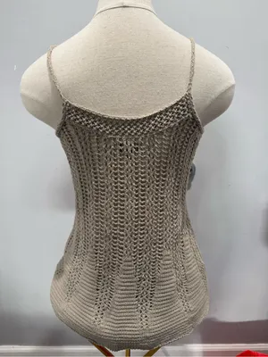 Express Crochet Spaghetti Strap Tank Top - Taupe thumbnail 4
