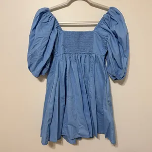 Abercrombie & Fitch Emerson Poplin Mini Dress Size XS P Puff Sleeve Powder Blue thumbnail 8