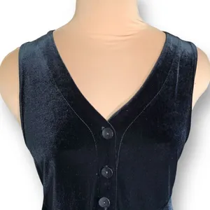 Vintage Studio Ease Black Velvet Babydoll Waist‎ Sleeveless Vneck Maxi Dress thumbnail 2