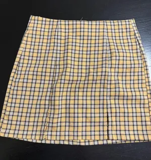 Aeropostale Yellow Plaid Mini Skirt High Waisted Front‎ Slit Medium 90s Stylei thumbnail 1