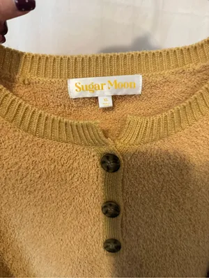 Sugar Moon Mustard Yellow Teddy Knit Henley Sweater XL Cozy Crop thumbnail 3