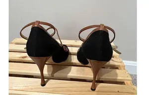 Dolce & Gabbana Women’s Shoes Black brown Fabric Open toe Platform Heels 38.5 thumbnail 5