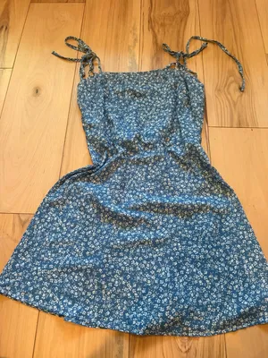 SHEIN VCAY Blue Ditsy Floral Tie Strap Smocked Mini Dress S thumbnail 1