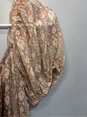 Moon River Puff Sleeve Tiered Maxi Dress S Boho Bohemian Neutral Paisley Gold thumbnail 4