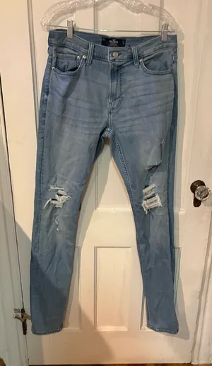Hollister Light Blue Distressed Skinny Jeans for Women thumbnail 1
