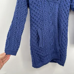aran crafts sweater women Cable Knit XXS 2XS Blue 100 Merino Wool Fisher Core thumbnail 3