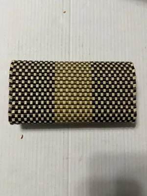 Vintage Woven Clutch Wallet Brown Beige Boho Evening Purse Pearl Accent Snap Closure thumbnail 5