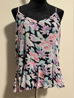EUC Abercrombie & Fitch Black Spaghetti Strap Floral Peplum Tank size large thumbnail 1