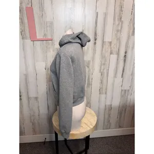 Gray Cropped Zip Up Hoodie Size Large Casual Basic Lounge Gray thumbnail 2