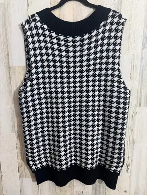 Black and White Houndstooth Knit Sweater Vest V Neck Sleeveless Size XL thumbnail 4