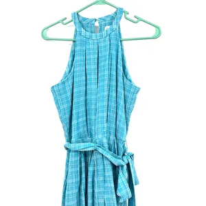 Calvin Klein‎ size 2 blue plaid sleeveless dress wrap style gingham tie waist thumbnail 3