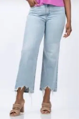 FRAME Le Jane Crop Wide Leg jeans Light blue frayed hen sz 32 thumbnail 1