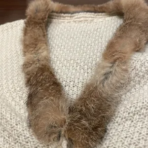 Vintage Fur Trim Cream Knitted cardigan thumbnail 2