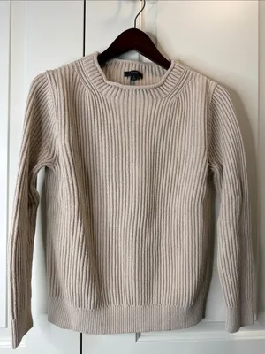 J.Crew Sweater Roll-Neck Cotton Knit Beige S thumbnail 2