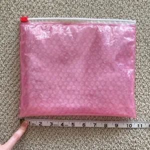 Glossier Bubble Pink Zipper Cosmetic Bag Pouch Slide Closure Like New 10.5” x 9” thumbnail 4