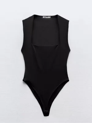 Zara Black Square-Neck Bodysuit thumbnail 4