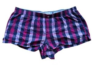 Vintage Y2K Aerie Boxer Pajama Shorts Medium Plaid Pattern Pink Blue White thumbnail 1