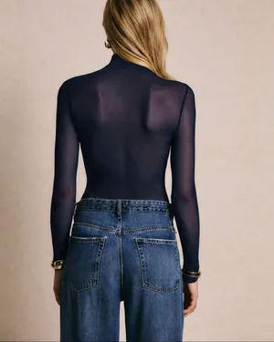 Mesh Bodysuit Minimalist Layering Cocktail Evening Elegant Romantic Sleek Chic thumbnail 3