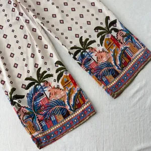 Love Wish Womens Large Wide Leg Tropical‎ Border Print Rayon Elastic Waist Pants thumbnail 8