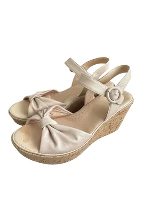 ONO Caul Beige Knot Front Cork Wedge Leather Sandals Women’s Size 8 thumbnail 3