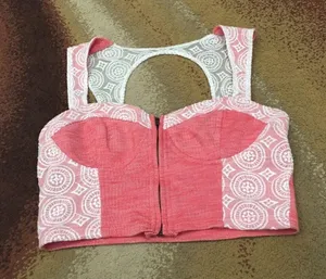 Urban Outfitters Pink/red and white lace cropped zip up top thumbnail 5