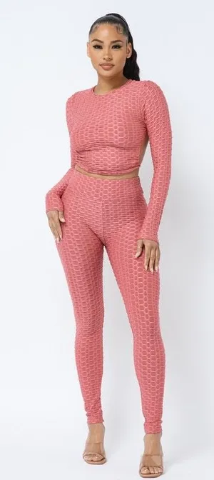 Dusty Rose Textured Set | Snatching Matching Outfit thumbnail 1