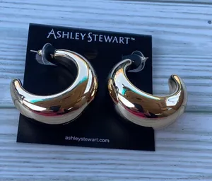 New Ashley Stewart, gold tone, hoop earrings thumbnail 1