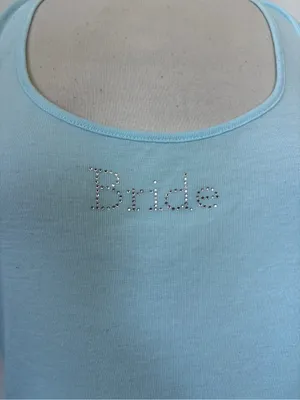 Pastel Blue Lace Rhinestone Bride Tank Top Size L thumbnail 2