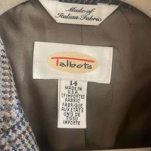✨Talbots Wool Sz 14 Blazer Green Beige Plaid Lambswool✨ thumbnail 5