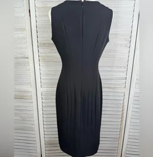 CALVIN KLEIN Sleeveless Black Midi Dress w Curved Seams & Cutout V Neckline-6 thumbnail 2
