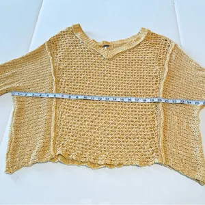 Free‎ People Womens Size XS Yellow Oversized Knit Sweater V-neck Boho *FLAWED* thumbnail 5