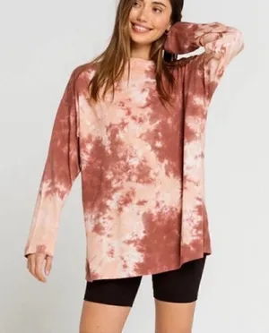 Free People Women's Long Sleeve Be Free Tie Dye Tee Shirt Top Orange Small thumbnail 1