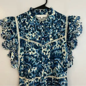 House of Harlow Melba Blue Floral Ruffle Button Front Sleeveless Mini Dress XS thumbnail 3