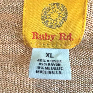 Ruby Rd Womens XL Cardigan Peach Orange Gold Metallic Shimmer Open‎ Front Knit thumbnail 2