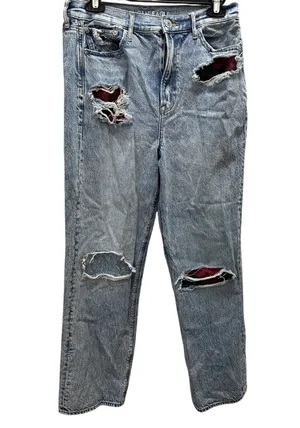 American Eagle Highest Rise 90s Boyfriend Jeans Womens Size 10~Distressed Plaid thumbnail 1