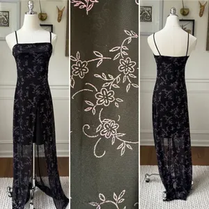 Vintage 90s Next Up Black Purple Glitter Flower Hi Lo Dress S thumbnail 2