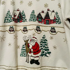 Vintage Oneita Ugly Christmas Sweatshirt 90s Santa Reindeer Cottage Size Med thumbnail 6