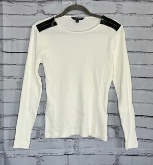 Vintage Lauren Ralph Lauren Zip Shoulder Ribbed Top White Y2K Preppy Streetwear thumbnail 1