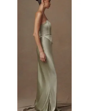 Meshki Dress - Satin Strapless Maxi Dress - Sage thumbnail 3