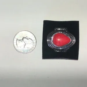 Red Teardrop Stone Silver Tone Boho Statement Ring thumbnail 4