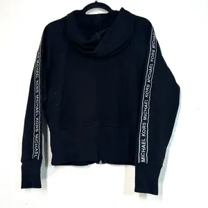 M black Michael Kors zip-up hoodie hood signature logo tape stripe MK Sweatshirt thumbnail 4