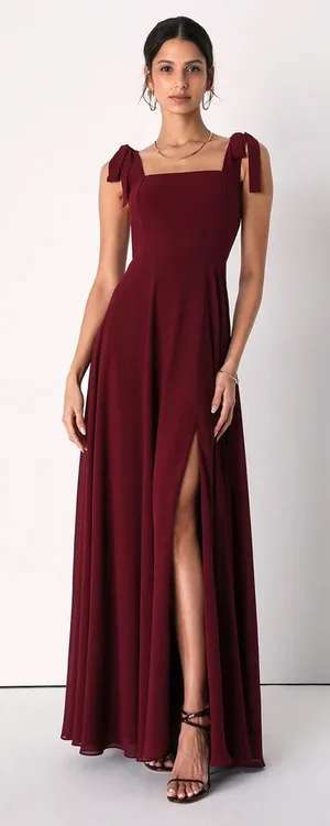 NWOT Lulus Love Me Forever Burgundy Tie-Strap Square Neck Maxi Dress Size L thumbnail 1