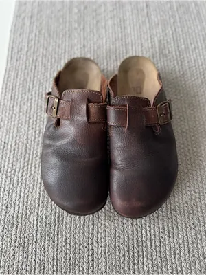 NC Club Dark Brown Oiled Leather Clogs Mules Size 9 Made in Spain thumbnail 6