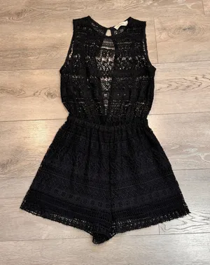 Abercrombie & Fitch Black‎ Crochet Lace Romper Coverup Keyhole Back Small S thumbnail 1