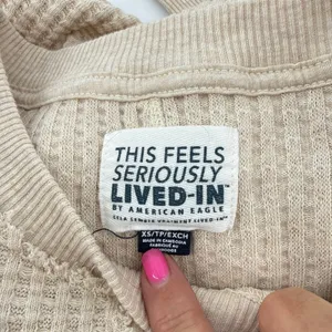 American Eagle Seriously Lived In Waffle Knit Sweatshirt‎ NYC Graphic Tan XS thumbnail 7