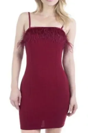 Iris Garnet Feather Trim Cami Dress Women Size M thumbnail 1